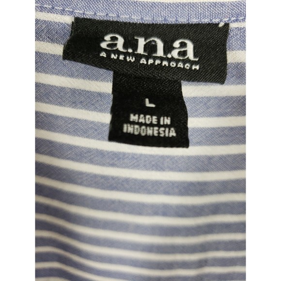 A.N.A.  Blue White Blouse Women's Large Rayon button front - Picture 3 of 9